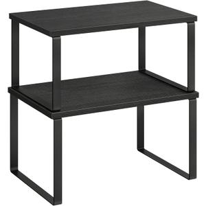 SONGMICS Cabinet Organizer Shelf, Set of 2 Kitchen Counter Shelves, Kitchen Storage, Spice Rack, Stackable, Expandable, Metal and Engineered Wood, Ink Black and Charcoal Black UKCS02B01