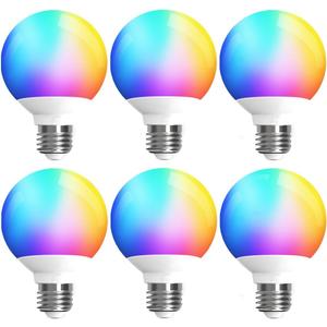 ILC G25 Globe Light Bulbs, App-Controlled Vanity Light Bulbs via Bluetooth Mesh,1600 Million Colors, 600LM, 6W, 60W Equivalent, 4000K Natural White, CRI>95+, E26 Base, Dimming via app only, 6 Pack