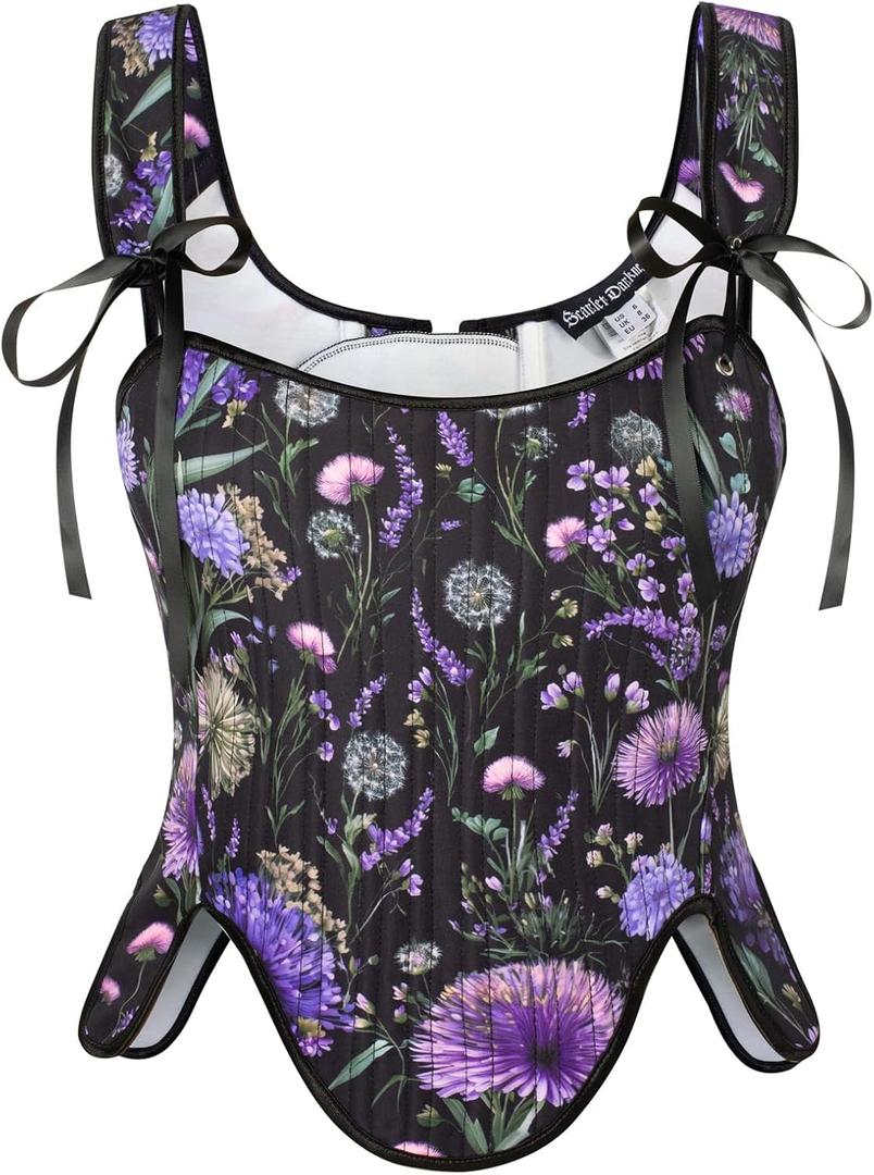 SCARLET DARKNESS Bustier Tops for Women Renaissance Floral Lace Up Bodyshaper Corset with Zipper, 14