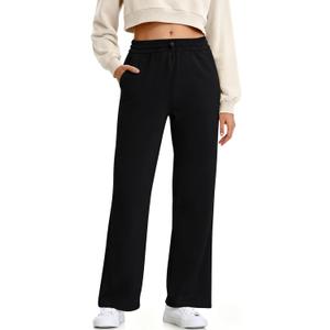 Turnhier Womens Wide Leg Sweatpants Pants Drawstring Casual Athletic Workout Lounge Pants with Pockets (Black, S)