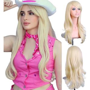 BERON Light Blonde Wigs 28 Inches Blond Wig Long Wavy Blonde Wig Cosplay Costume Wigs Wig Cap Included