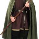 Renaissance Cloak with Hood Medieval Costume Men and Women Cape Halloween (One Size, Green1)