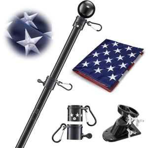 House Flag Pole With American Flag - Flagpoles Residential Kit with 5ft Tangle Free Metal Flag Pole,3x5 Embroidered US Flag,Holder Bracket,Heavy Duty Flag Poles for Outside House,Porch,Outdoor-Black
