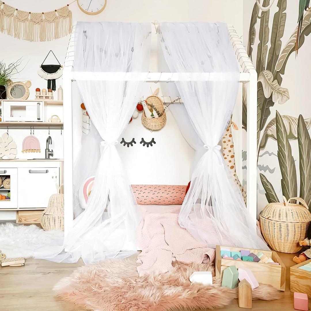 NICETOWN Decorative White Bed Canopies & Drapes for Kids Room - Voile Sheer Toddler Bed Canopy Curtain Scarf Valance DIY for Bedroom/Party (1 Panel, W114 x L180)