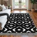 KILOCOCO Living Room Rug 5x7 Area Rug Printed Boho Washable Bedroom Rugs Non Slip Soft Large Moroccan Rubber Backed Indoor Rugs for Dining Room Office Farmhouse Geometric Carpet, Black