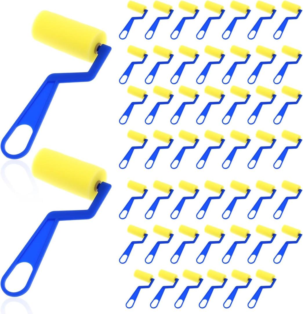 50 Pieces 3 Inch Foam Paint Rollers Painting Sponge Roller Tools Small Sponge Paint with Plastic Handle for Young Artists Painting Art Craft Supplies (Blue)