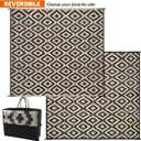 SAND MINE Waterproof Outdoor Rug 8x8 ft, Plastic Reversible Rug, Modern Area Rug, Large Floor Mat for Outdoors, RV, Patio, Backyard, Deck, Picnic, Beach, Camping, Black & Beige