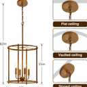 4 Light Chandelier,Farmhouse Ceiling Light Wood Grain Lantern Light Fixtures with Metal Cage Adjustable Height Rustic Hanging Light E12 Base for Kitchen Island, Dining Room, Living Room,Entryway