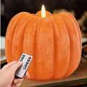 Fall Decorations for Home - Fall Decor - Flickering Flameless Wax Pumpkin LED Candle with Timer Remote Control- Thanksgiving Gifts - Autumn Farmhouse Rustic Harvest Decor for Tiered Tray Table Indoor, Orange