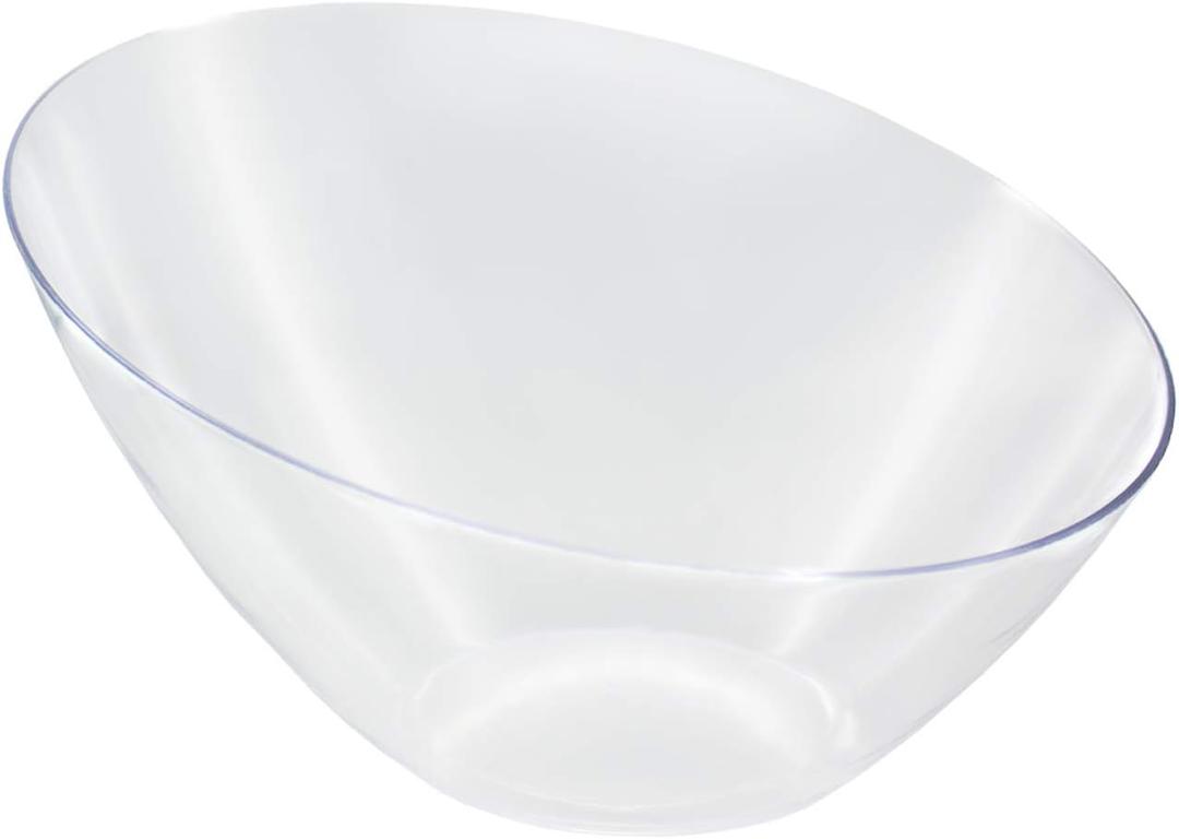 Party Essentials N604421 Disposable Hard Plastic Contemporary Angle Bowl, 4-Count, 60 oz. Clear