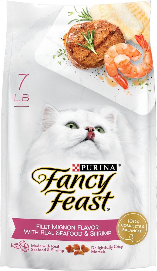 Fancy Feast Purina Filet Mignon Flavor with Real Seafood & Shrimp Dry Cat Food (7 Pound (Pack of 1)) (EXP 02/01/27)
