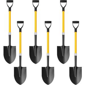 6 Pcs Heavy Duty Digging Shovel 41" Metal with Trenching Blade and Comfortable D-Handle, Wooden Handel Garden Shovel, Construction, Landscaping, Beach & Snow