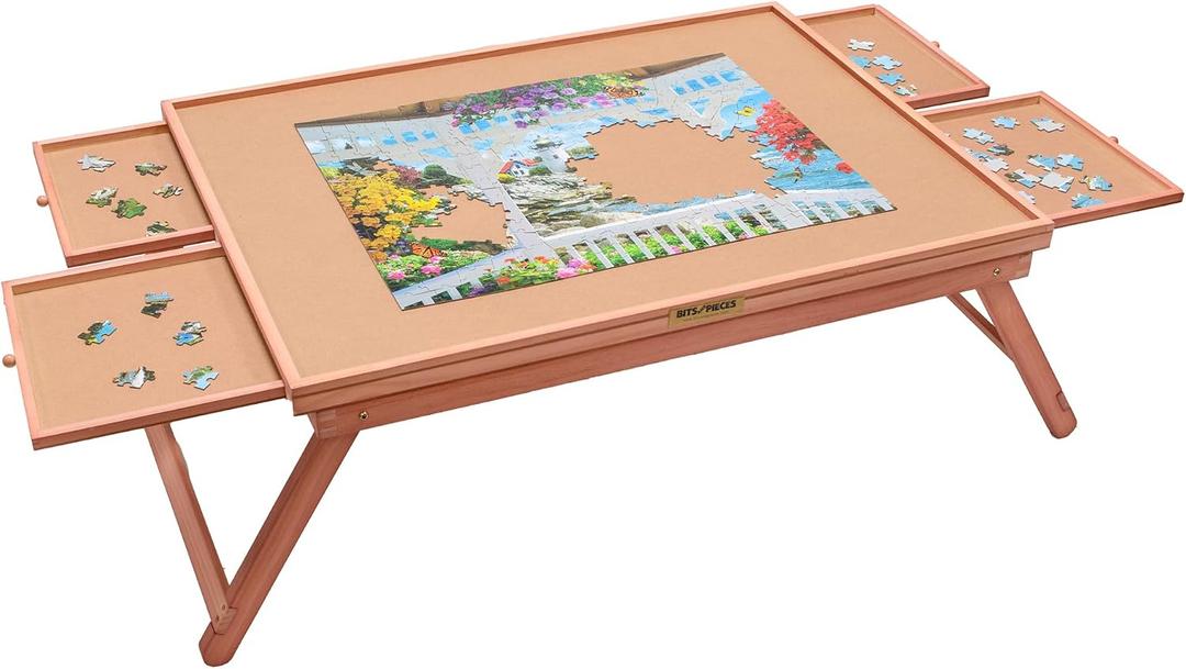 Bits and Pieces Portable Foldable Jigsaw Puzzle Board with Cover and Legs - 25" x 34" Puzzle Table with Drawers for Sorting - Versatile Game Table for 1500 Piece Puzzles, Board Games, and Blocks, 5 x 29 x 38