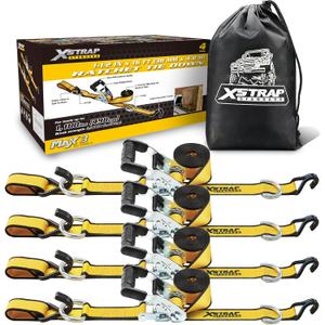 XSTRAP STANDARD 4 Pack 1.5" x 16' Ratchet Straps Double J Hook - 1,100 lb Capacity, 3,300 lb Break Strength, Heavy Duty Tie Down Straps for Truck, Motorcycle & Cargo Hauling