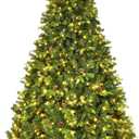 8ft Pre-Lit Artificial Christmas Tree, Premium Spruce Hinged Tree 600 LED Lights and Pine Cones, Xmas Tree for Holiday Indoor Décor, CM20637