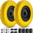 RONPOW 4.80/4.00-8 Flat Free Wheelbarrow Tire and Wheel, 16" Puncture Proof | Solid Replacement Tires with 5/8" & 3/4" Bearings, 400Lbs Load, Universal Fit for Garden, Farm & Construction, 2Pack Yellow