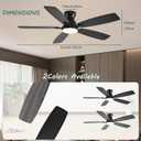 NKPU Ceiling Fans with Lights, Low Profile Ceiling Fan with Light and Remote/APP Control, DC Motor, Noiseless, Flush Mount, 52inch Black Ceiling Fan for Bedroom Indoor/Outdoor Use