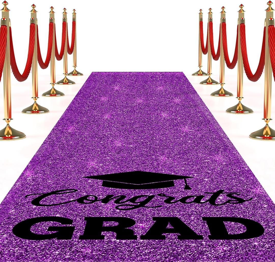 Sliner Glitter Purple Congrats Grad Carpet Runner Rug for Graduation Prom Party Decorations 2ft x 15ft Glitter Graduation Runway Rug for Prom Party Decor Aisle Runner for School College Grad Ceremony, 4" x 24"