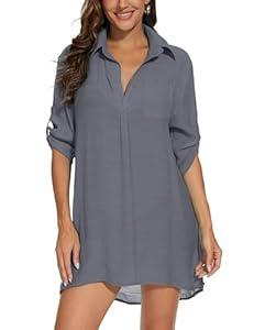 JACWERA Swimsuit Coverup for Women 2024 Pool Beach Sheer Bikini Sexy Coverups Tops (Dark Grey, XL)