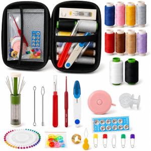 Sewing Kit for Adults, Needle and Thread Kit with Portable Case, 10 Thread Colors, Automatic Needle Holder, Threaders, Crochet Hook, Seam Ripper and Pins for Travel Home