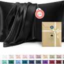 Bedsure King Size Satin Pillowcase Set of 2 - Black Silky Pillow Cases for Hair and Skin with Envelope Closure, Similar to Silk Pillow Cases, Gifts for Women Men, 20x36 Inches, 2pcs
