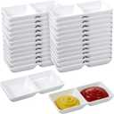 24 Pcs Dual Dipping Bowls, 5.7 x 2.7 Inch Melamine Soy Sauce Dish White Melamine Dipping Sauce Tray 2 Compartments Divided Fondue Plates for Restaurant, Kitchen, BBQ, Ketchup