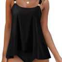 RXRXCOCO Women Tankini Bathing Suits Ruffle High Waisted Swimsuit Plus Size XL Tummy Control Swimwear, Black