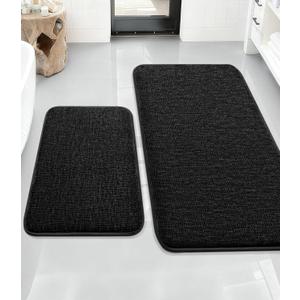 YIHOUSE Bathroom Rug Set 2 Piece, Memory Foam Black Bath Mat Set Non-Slip Quick Dry Bath Mats for Bathroom, Super Absorbent Washable Bath Rug for Bathroom Floor Sink Tub and Shower