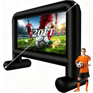 Inflatable Projector Screen Outdoor, 20FT Blow up Movie Screen Support Front & Rear Projection for Backyard Outdoor Movie Night Barbecue Pool Party with Blower and Carry Bag