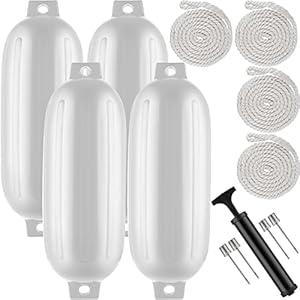 VOYOCHT Boat Fender White Boat Fender Bumper Pack of 4 and Pump to Inflate (8.5 x 27 inches)
