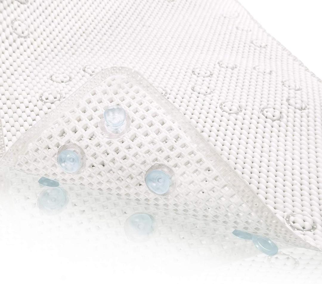 Shower and Bath Mat,Non-Slip Machine Washable and Extra Large Bathtub Mats with Drain Holes and Suction Cups Soft Foam Tub Mats-36 X 17,White