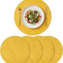 Artoid Mode Yellow Faux Leather Placemats Set of 4, 15 Inch Waterproof Wipeable Heat Resistant Vinyl Place Mats, Reversible Table Mats for Summer Kitchen Dining Decor