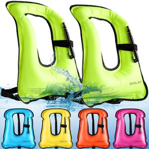 Meooeck 2 Pcs Snorkeling Vest for Adults Safety Inflatable Snorkel Vest for Swim Kayaking Swimming Diving Surfing, Load up to 220 Ibs (Green)