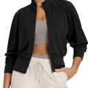 ODODOS Women's Full Zip Workout Jacket Cloud Feeling Stand Collar Long Sleeve Lightweight Athletic Yoga Tops (Black, S)