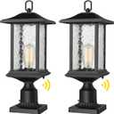 Beionxii Dusk to Dawn Outdoor Post Lights, 21inch Large Exterior Lamp Post Light Pier Mount Lantern with Base, Black Cast Aluminum w/Water Glass - A272P-2PK (NOT Solar, 110-120V AC)