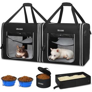 Petskd Portable Double Cat Carrier with Litter Box for Multiple Cats 2in1 Car Travel Carriers 36x17x17in Dual Large Cat Carrier with Safety Locking Zippers for Long Distance Travel