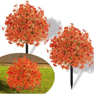 Alupssuc Set of 2 Artificial Fall Topiary Ball Flowers for Outdoor Decoration with Spike 20", UV Resistant Fake Autumn Floral Shrubs, Realistic Faux Bushes Plants for Garden,Yard,Porch and Patio Decor