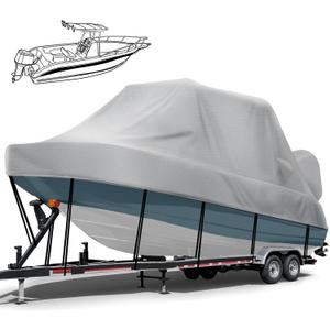 1200D Heavy Duty T Top Boat Cover, 22-24ft Trailerable Waterproof Center Console Boat with T TOP Roof, T-Top/Hard Top Boat Cover with Motor Cover, Beam Width Up to 106", Grey