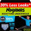 Ninjamas Boys Bedwetting Nighttime Underwear, Size S/M (38-70 lbs), 88 Count, Overnight Protection, Ultra Absorbent, Hypoallergenic
