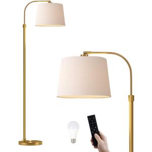 Oneach 62" Arc Floor Lamp for Living Rooms, Gold Tall Standing Lamps with Remote and Stepless Dimmable Bulb, Modern Reading Light for Bedrooms Corner Nursery Kid Office (Bulb Included)