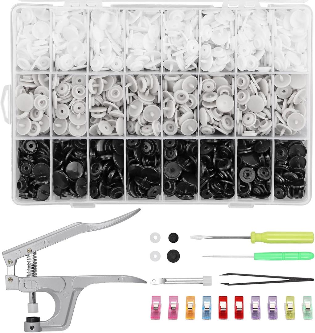 Kamtop Snaps and Snap Pliers Set, 408 Sets T5 Plastic Snap Buttons 3 Color, Snap Fasteners Press Pliers Snaps Starter Setter Tool for Clothes Sewing Bibs Rain Coat DIY Crafting