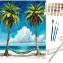 Tropical Hammock Paint by Numbers Kit for Adults - DIY Palm Trees and Beach Painting on Rolled Canvas 16x20In, Acrylic Paint Set, Suitable for Beginners, Art for Home Decoration or Gifts
