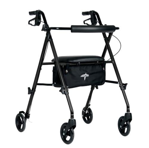 Medline Superlight Aluminum Rollator, Black - Ultra-Lightweight, Foldable & Durable Mobility Walker