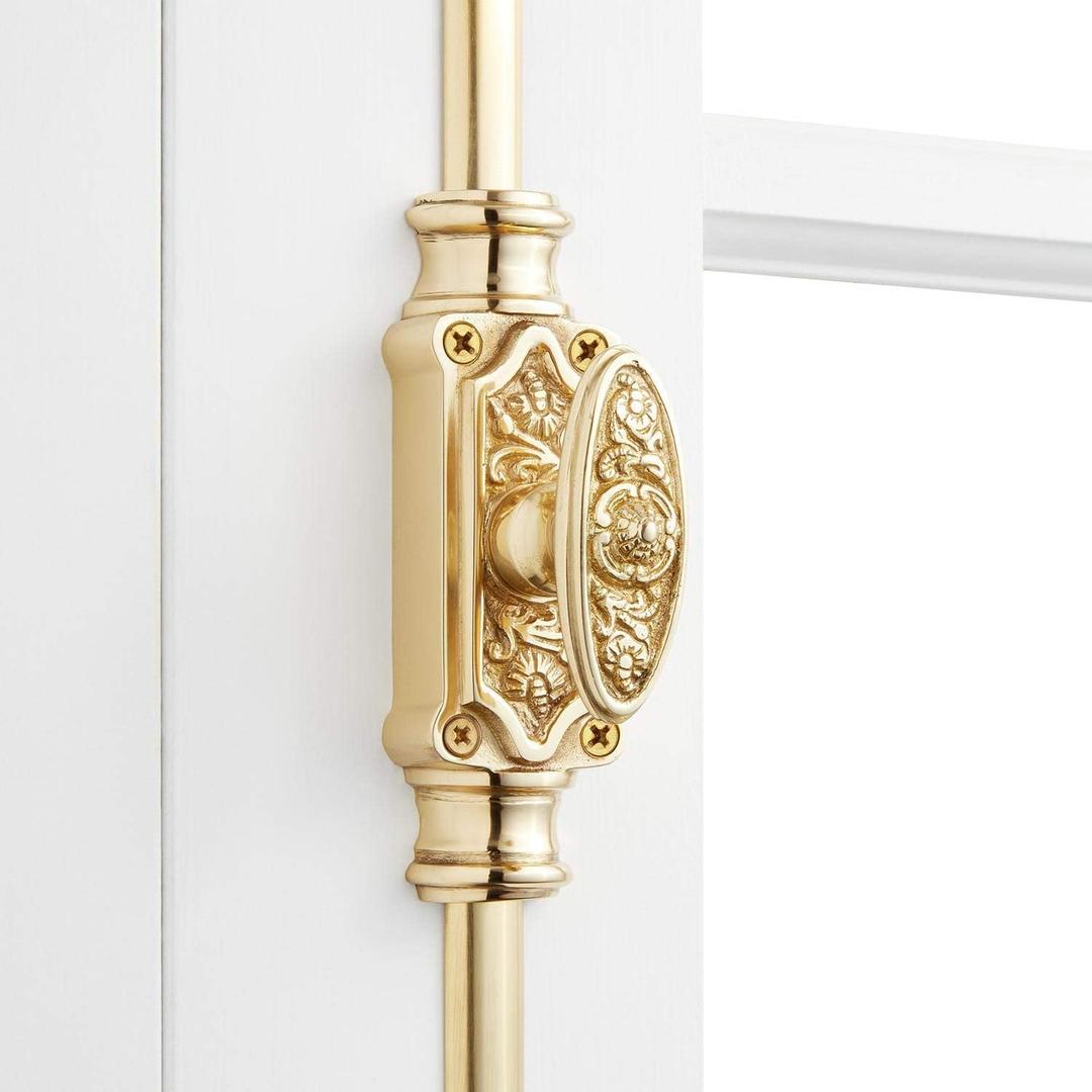 6' Brass Cremone Bolt for Windows – Polished Lacquer Brass Finish, Simple Design, Vintage Charm, Solid Construction, Includes 2 Rods, Suits Modern or Antique Homes
