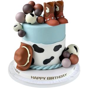16PCS Cowboy Cake Topper Cowboy Hat and Boot Balls Cake Decorations Western Cowboy Birthday Baby Shower Party Decorations (Brown)