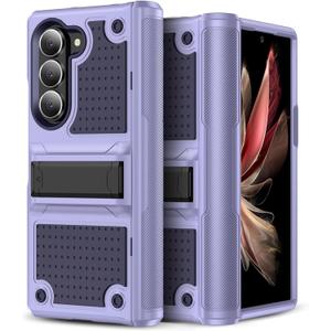 for Galaxy Z Fold 6 Case, Shockproof 2 in 1 Silicone Rubber with Hard PC Rugged Full Body Protection Phone Cover for Samsung Galaxy Z Fold 6, Navy Blue/Purple(YZ-83)