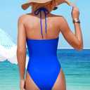 Women's One Piece Swimsuit Tummy Control Bathing Suit Sexy Flattering Cutout Criss Cross Swimwear (Blue, XXL)