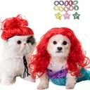 Red Funny pet Wig  DIY Haircut & Adjustable Fit  Red Wig Mermaid Costume for Pets Cat & Dog Costume for Halloween, Party, Photo Shoots  3D Natural Look  Fits 5kg-50kg Pets