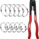 CV Boot Clamp Plier with 10PCS 304 Stainless Steel Crimp Bands, 5PCS Small and 5PCS Large Universal Adjustable Drive Shaft Drive Shaft Joint Boot Crimp Clamps for Most Cars