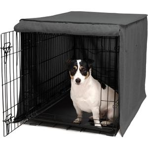 Friends Forever Metal Dog Crate Cover 30 inch w/Light Blocking Protective Curtain, Dog Cage Cover w/Roller Shades, Machine Washable, Trucker Black